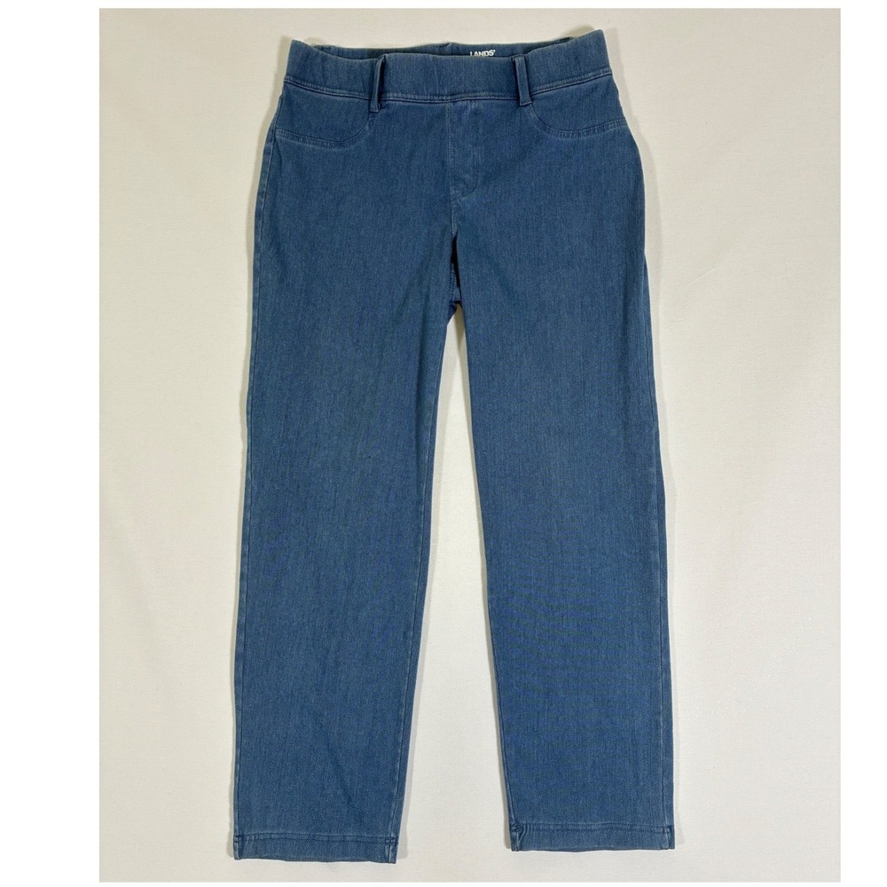 Lands End Starfish Jeans Womens M 10-12 Blue Pull On Straight Leg Denim